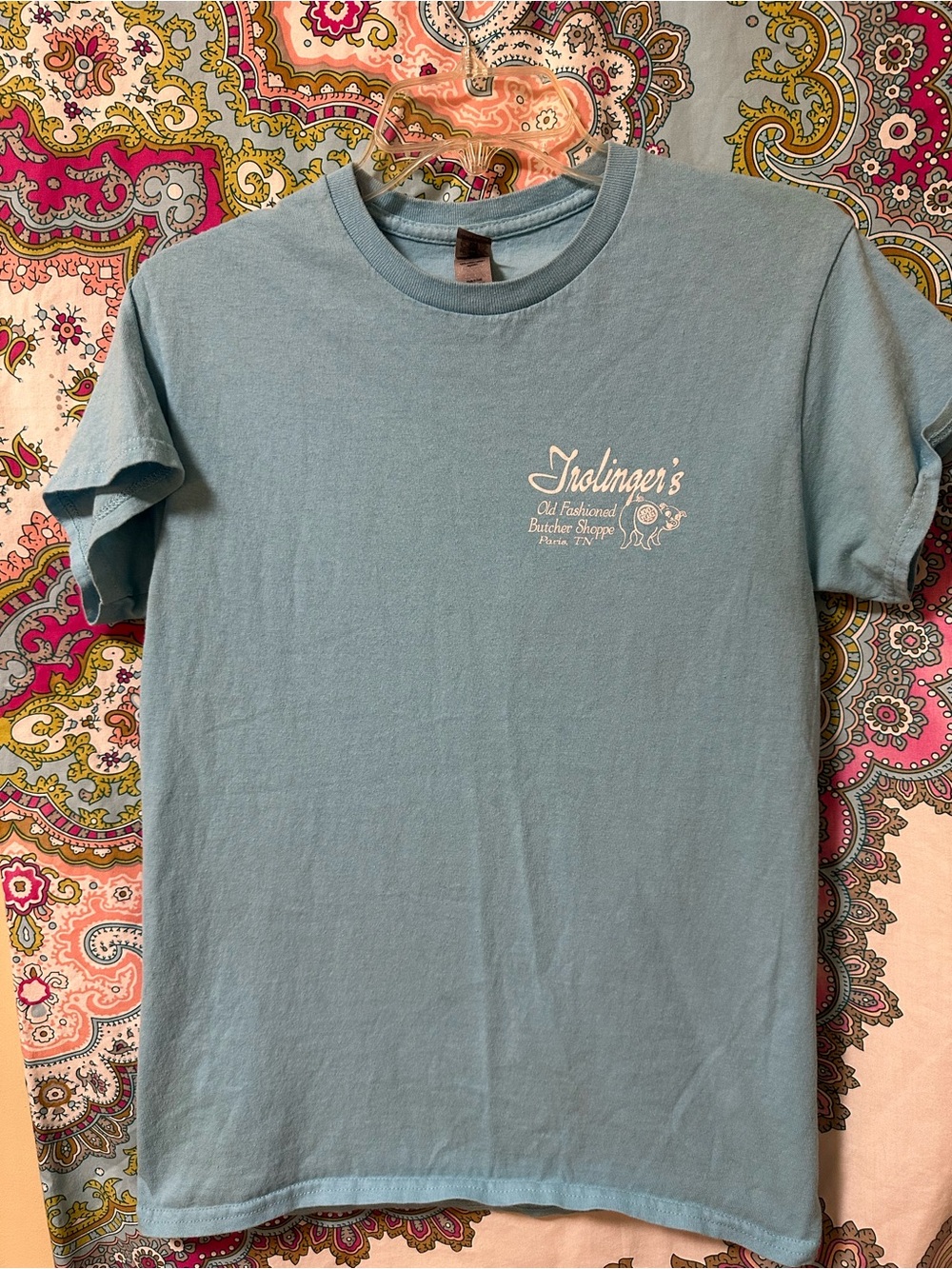 Gildan Light Blue Women's Short Sleeve Tee with Small White Chest Logo